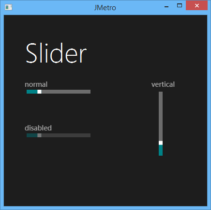 Slider control JMetro dark theme, Java, JavaFX theme, inspired by Microsoft Metro (now named Fluent Design)