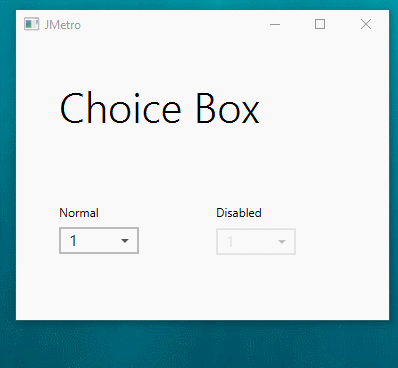 Choice Box JMetro light theme. Java (JavaFX) UI theme, inspired by Fluent Design System (previously named 'Metro').