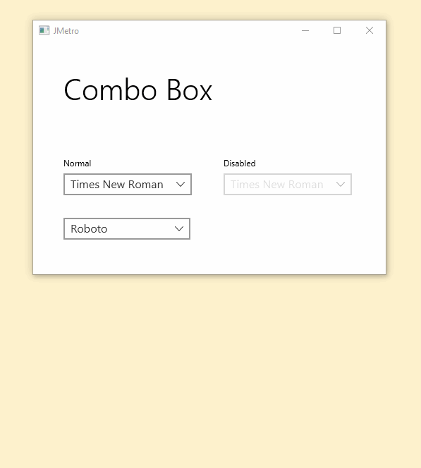Combo Box JMetro light theme. Java (JavaFX) UI theme, inspired by Fluent Design System (previously named &apos;Metro&apos;).