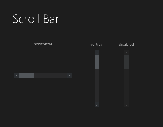 Scroll Bar control JMetro dark theme, Java (JavaFX) UI theme, inspired by Fluent Design System (previously named &apos;Metro&apos;).