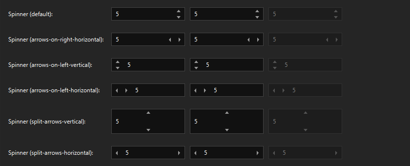 Spinner - JMetro Dark theme